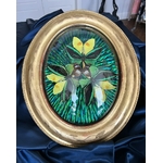cadre-mural-ancien-19e-siecle-epoque-napoleon-III-bois-dore-verre-bombe-ovale-papillons-scarabees-cabinet-curiosites-antiquites-brocante-decoration-interieure