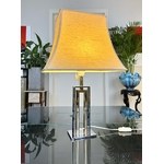 lampe-a-poser-vintage-style-moderne-metal-chrome-et-dore-abat-jour-textile-lumnaire-ancien-20e-siecle-brocante-design-antiquaire