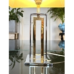 lampe-vintage-metal-chrome-vernis-dore-abat-jour-pagode-textile-1970-style-moderne-luminaire-20e-siecle-brocante-antiquites