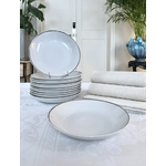 service de table vintage assiette potage creuses porcelaine blanche filet platine vaisselle ancienne brocante antiquites