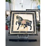 cadre-mural-ancien-bois-noirci-napoleon-3-peinture-sur-soie-cheval-decoration-classique-france-brocante-antiquites