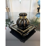encrier-porte-plume-art-deco-en-porcelaine-noire-filets-or-fin-objets-anciens-bureau-vitrine-antiquites-france-brocante-vintage