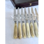 couteaux-entremets-art-deco-corne-bovine-inox-metal-argente-coffret-ecrin-menagere-style-moderne-20e-siecle-antiquaire-brocante