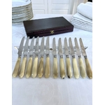 couteaux-entremets-art-deco-manche-corne-bovine-viroles-metal-argente-lames-inox-couverts-anciens-vaisselle-vintage-brocante-antiquaire