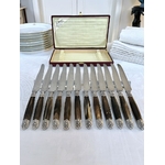 couteaux-art-deco-corne-bovine-viroles-metal-argente-lames-acier-menagere-coffret-ecrin-antiquaire-brocante