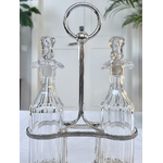 serviteur-vintage-metal-argente-huile-vinaigre-flacons-burettes-en-verre-brocante-art-de-la-table-antiquaire