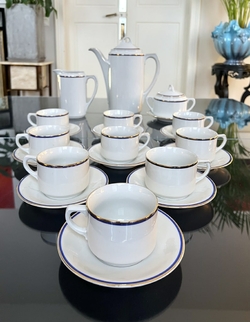 Service à Dessert 13 Pièces - Porcelaine Blanche Décor Fils Or - Occasion
