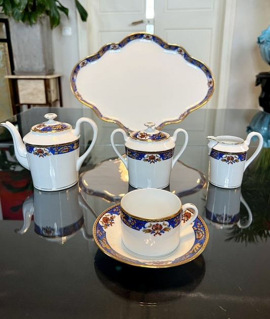 Service à Thé Et Dessert Porcelaine Limoges Royale - Motif Floral Beige