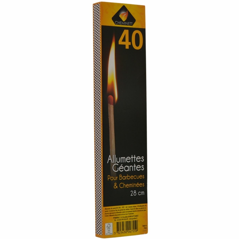 Grandes allumettes longues pour barbecue, cheminée, poêle 28cm