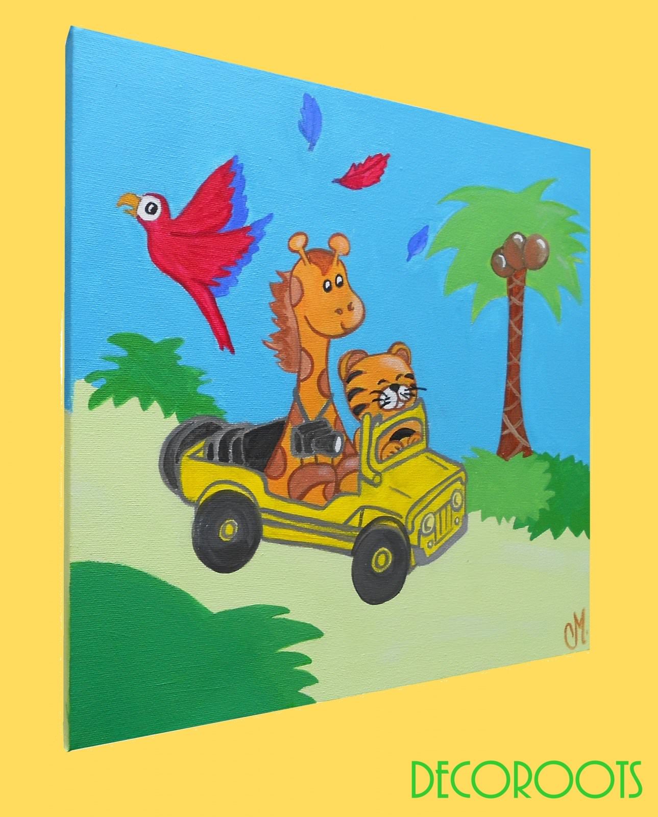 tableau enfant bébé girafe et tigre thème jungle profil