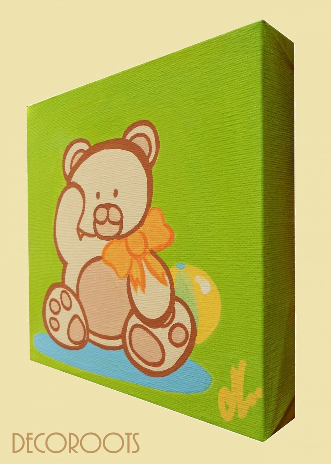 tableau enfant bébé ours vert et beige profil