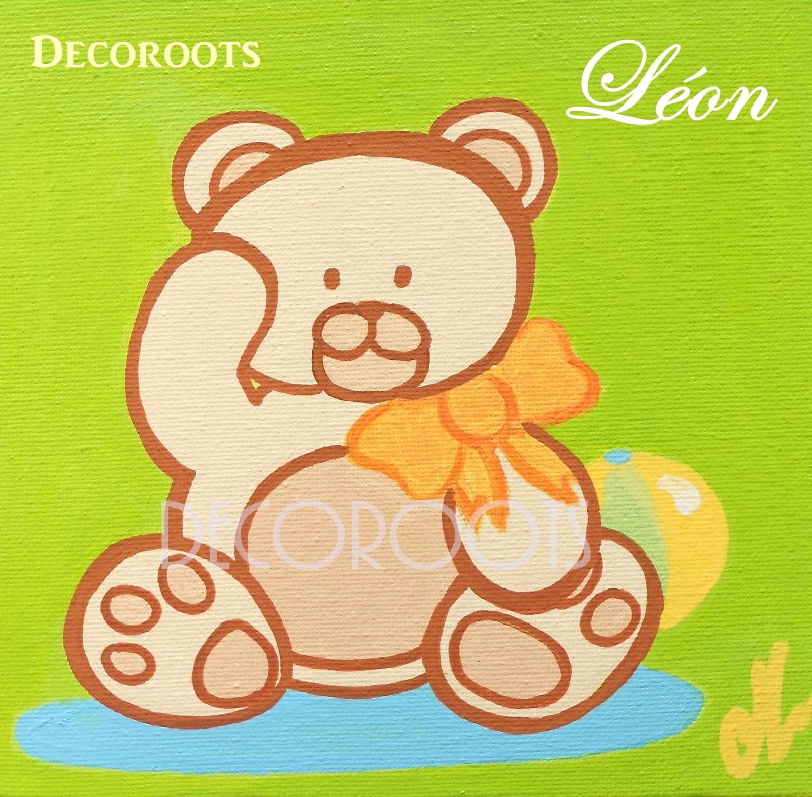 tableau enfant bébé ours vert et beige