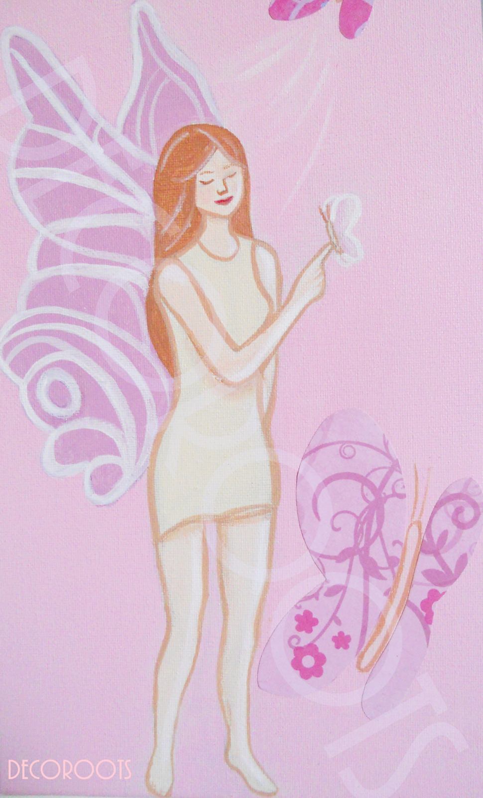 toise enfant bébé fille envol de papillons fée rose  gris aimant photo décoration