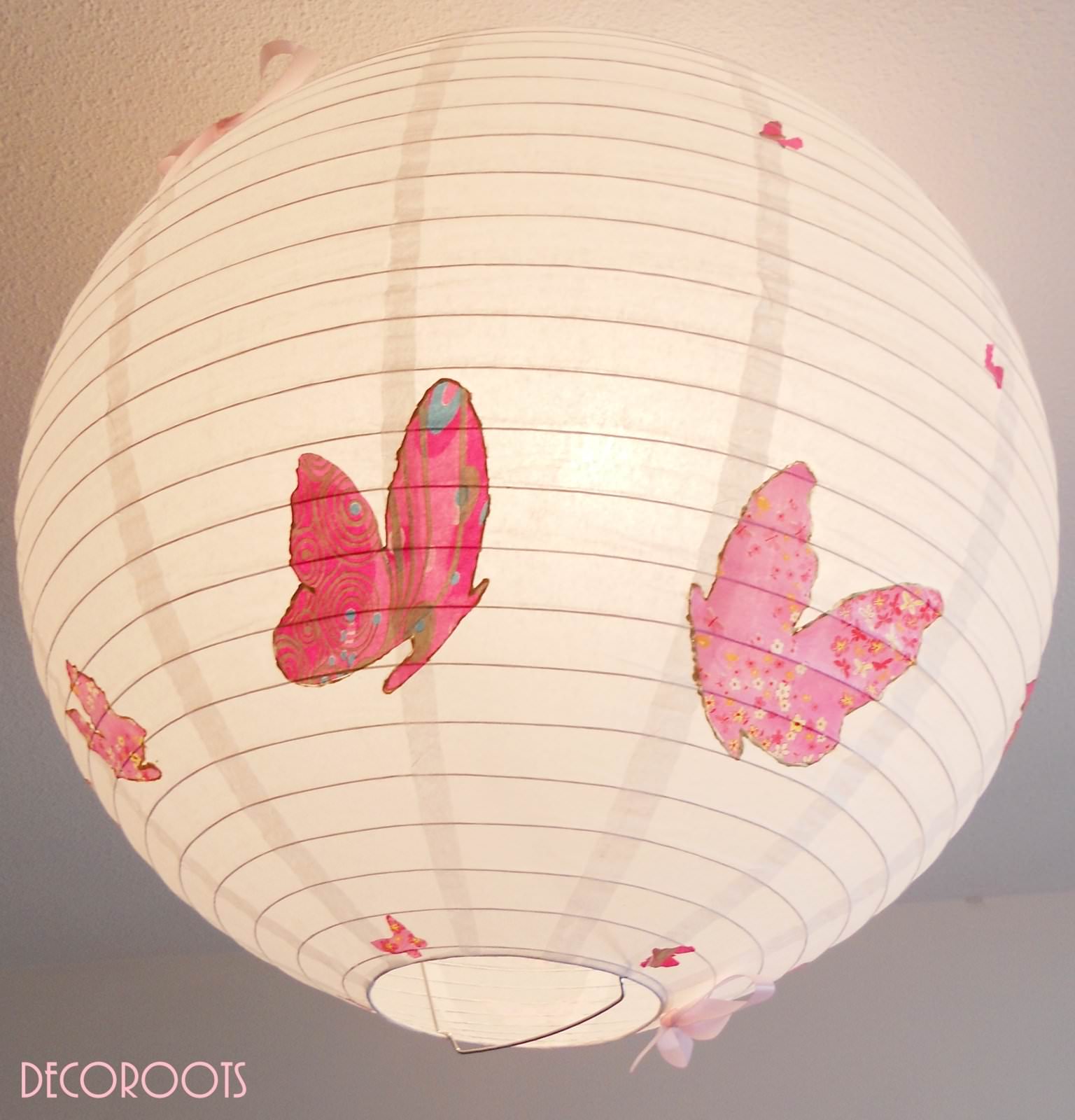 lampe suspension abat-jour lustre envol de papillons rose 3