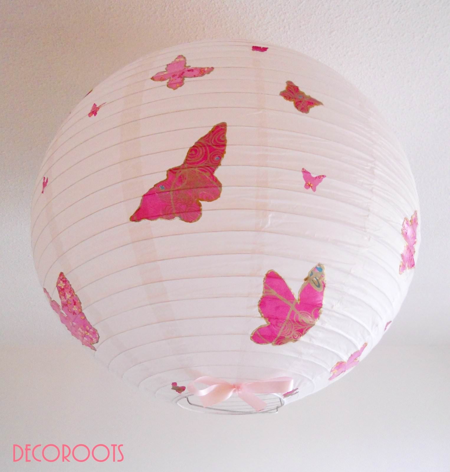 lampe suspension abat-jour lustre envol de papillons rose