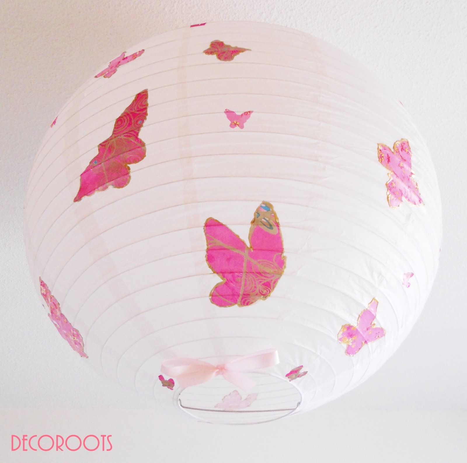 lampe suspension abat-jour lustre envol de papillons rose 4