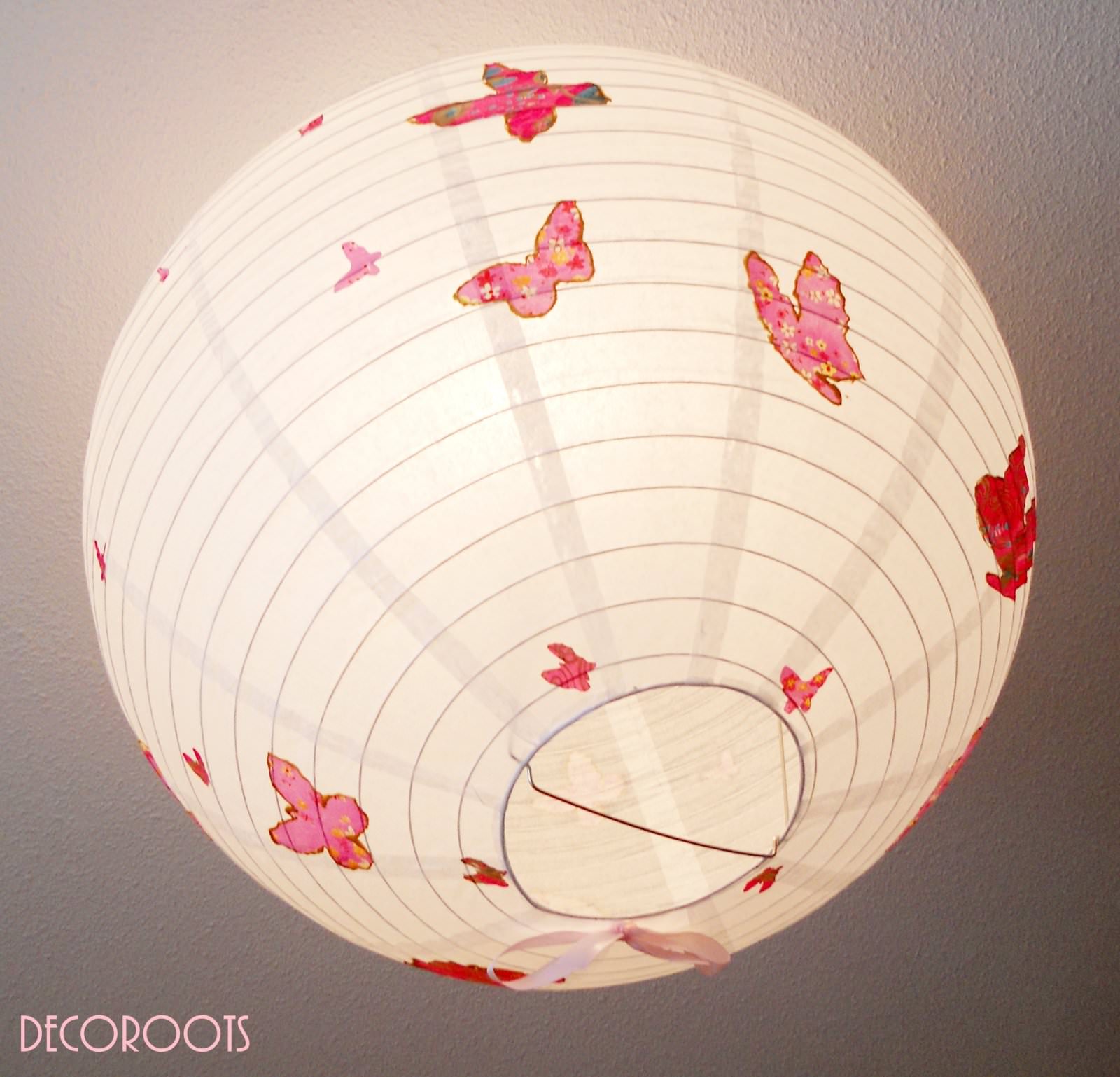 lampe suspension abat-jour lustre envol de papillons rose 5