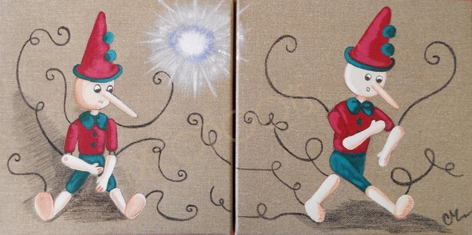 tableau enfant bébé pinocchio pantin bois jouet dantan dautrefois fée