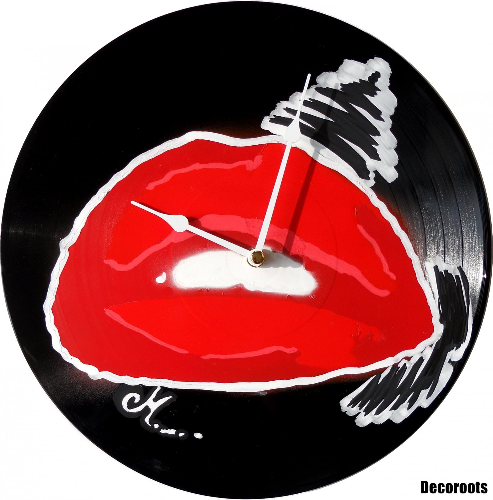 horloge design vinyle bouche rouge et noir