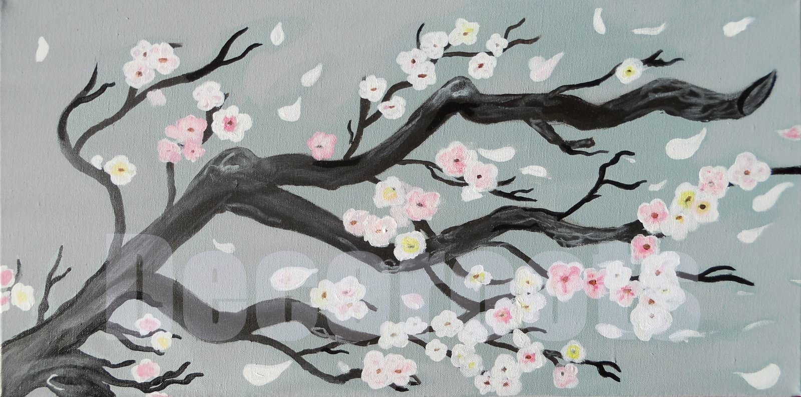 tableau cerisier en fleurs nature zen gris blanc noir 27
