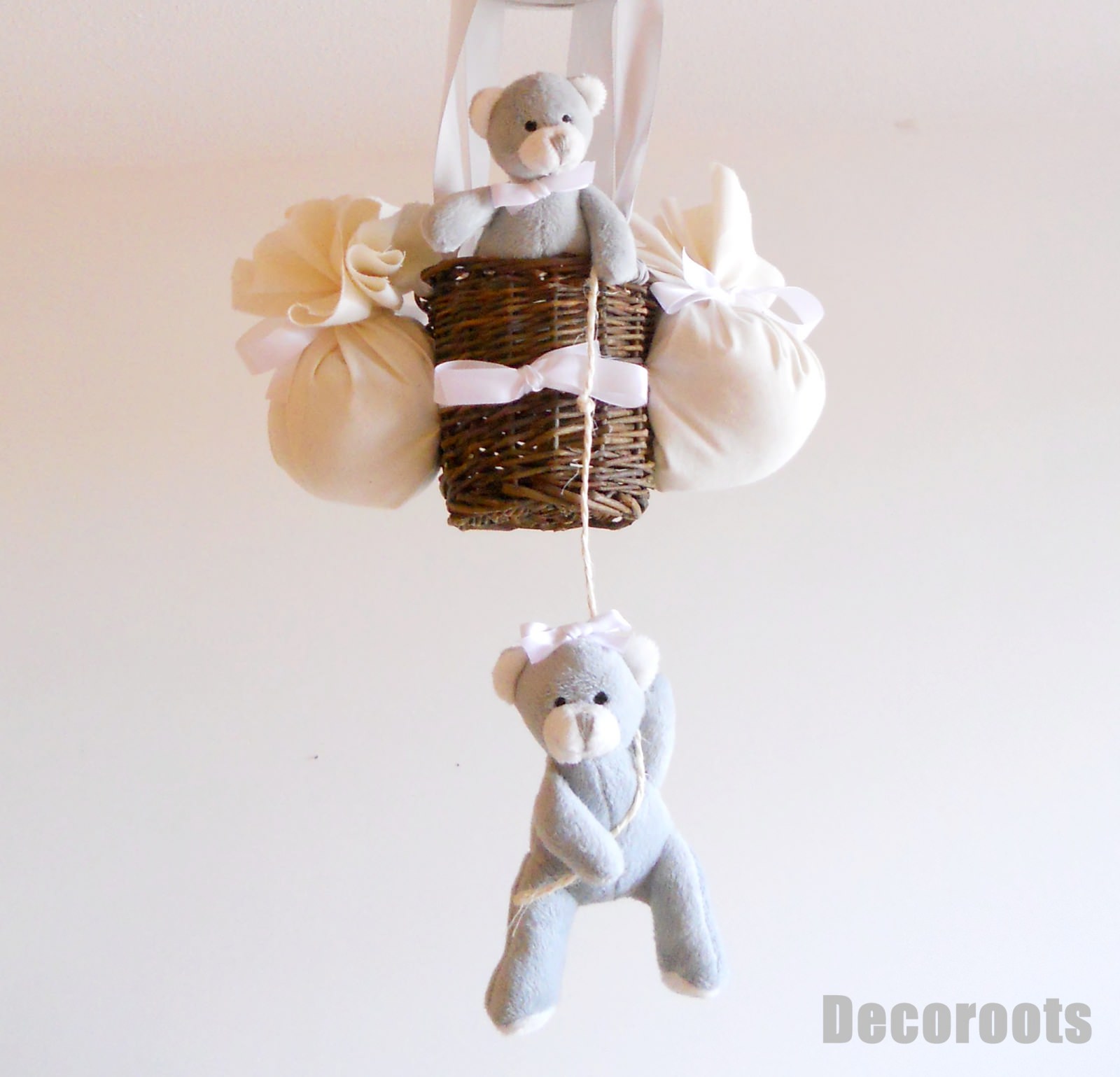 lampe montgolfière enfant bébé lustre suspensionours et oursonne gris et blanc mixte fille garçon décoration