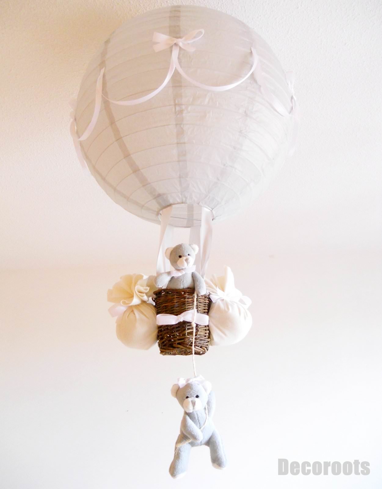 lampe montgolfière enfant bébé ours et oursonne gris et blanc mixte fille garçon