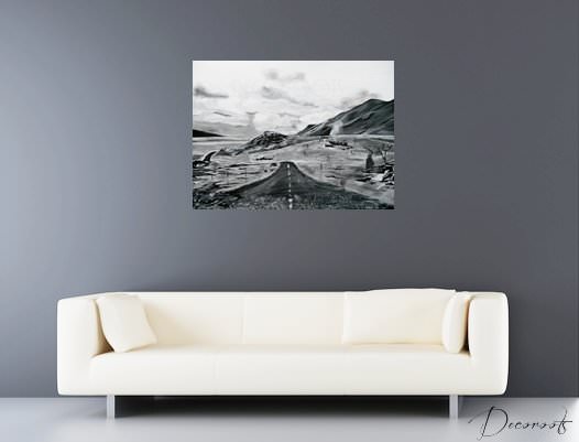 tableau contemporain paysage noir et blanc montagne peint à la main