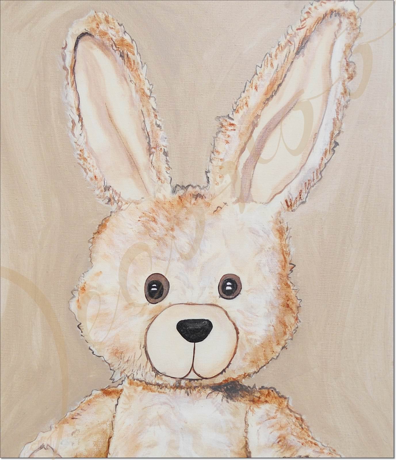 tableau enfant bébé lapin en peluche beige taupe marron chocolat décoration mixte fille garçon sf normal AF ZOOM