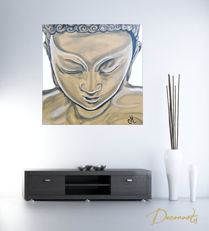 tableau zen ethnique bouddha blanc marron taupe moderne contemporain peint à la main décoration chambre salon 3