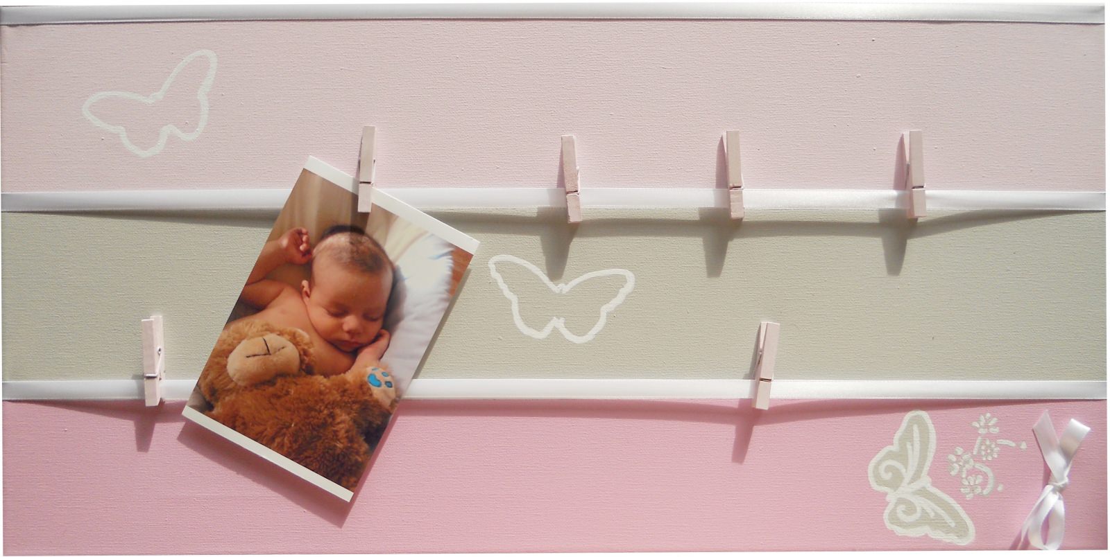 pêle mêle photo enfant bébé gris et rose papillon fille chambre décoration