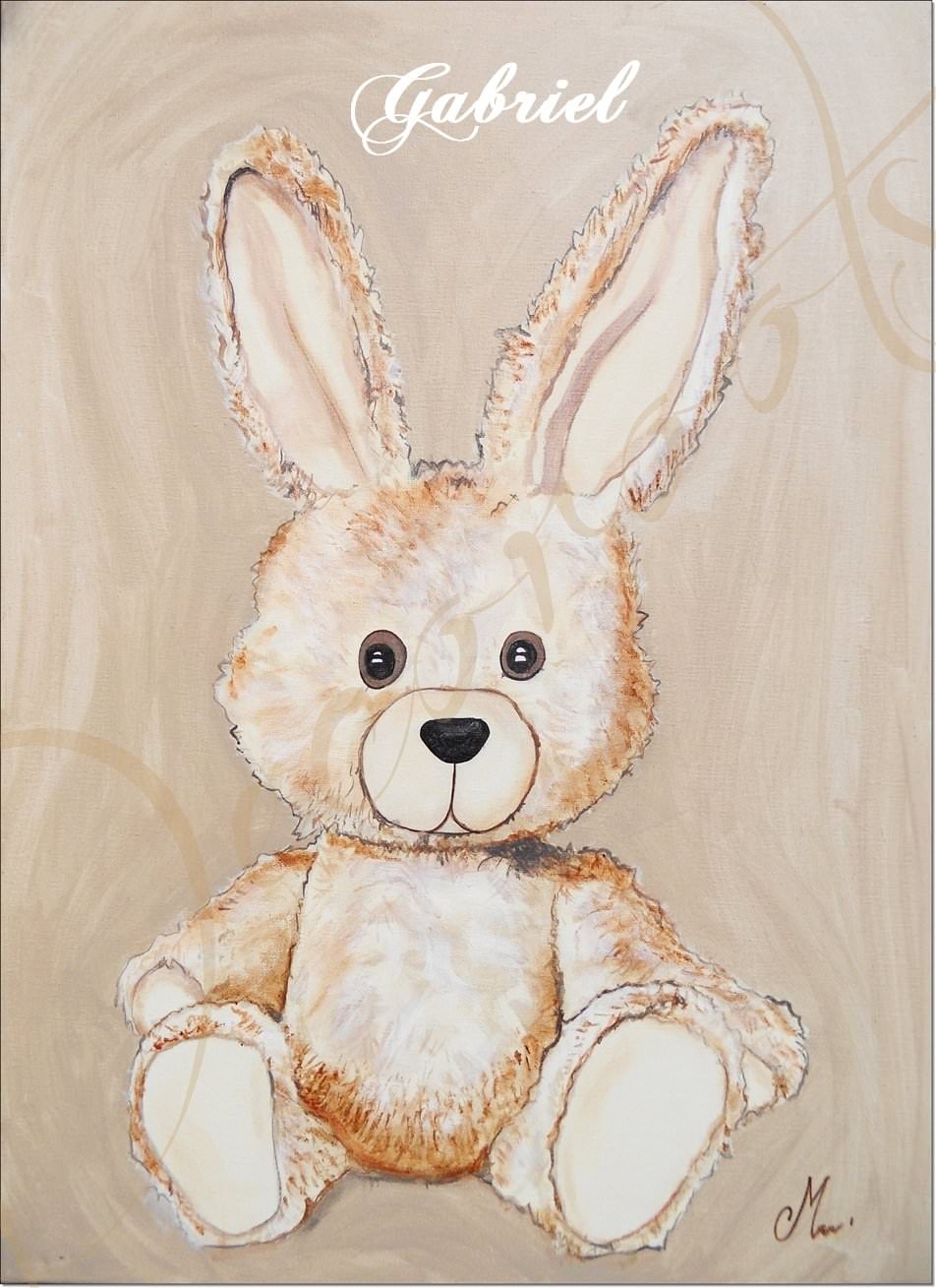 tableau enfant bébé lapin en peluche beige taupe marron chocolat décoration mixte fille garçon sf normal AF
