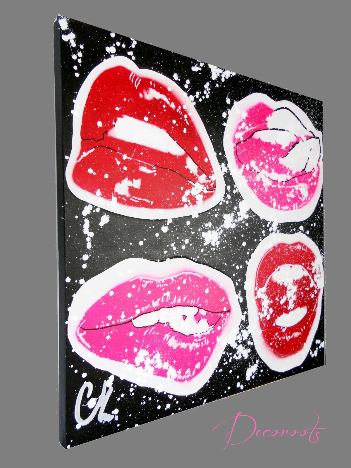 tableau design pop bouche slice me noir blanc rouge rose fuschia contemporain moderne peint à la main 2