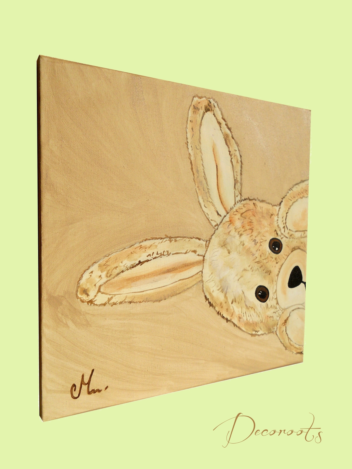 tableau enfant bébé lapin en peluche beige taupe marron chocolat décoration mixte fille garçon sf cache cache décoration