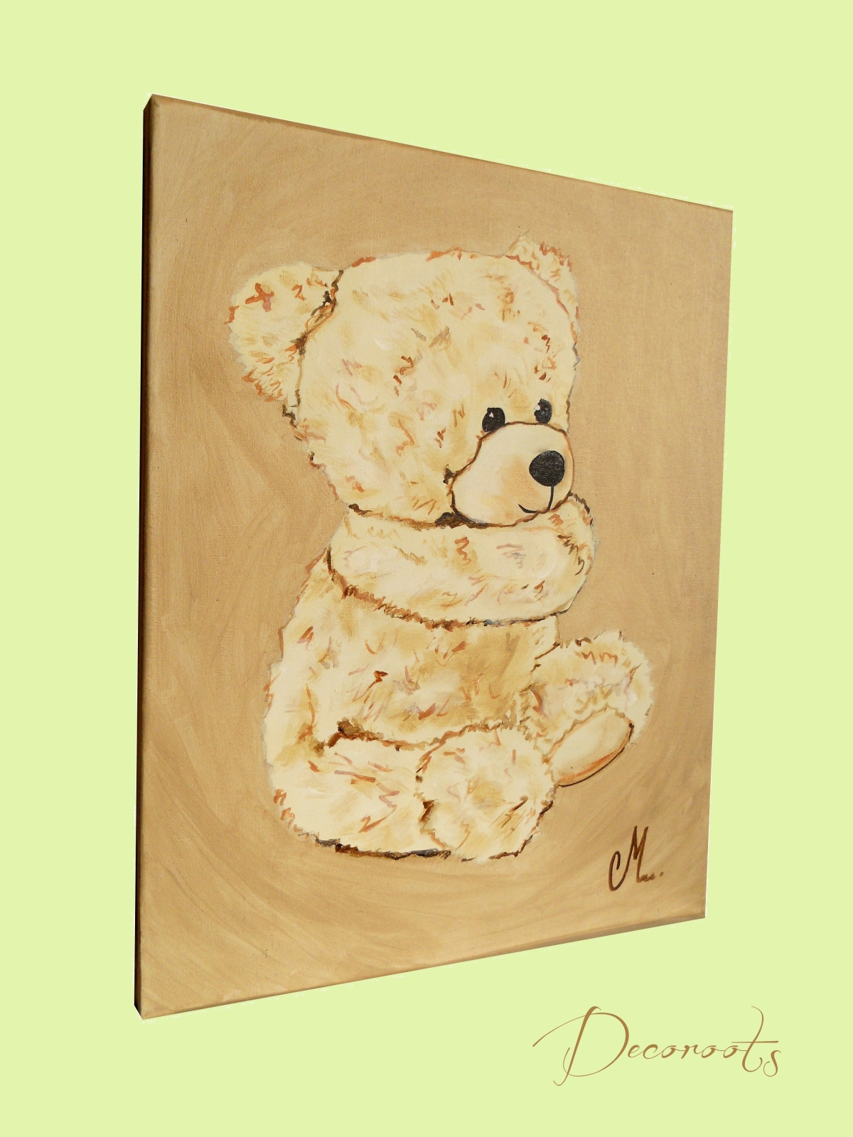 tableau enfant bébé ours en peluche beige marron taupe petit ange décoration mixte fille garçon AF décoration
