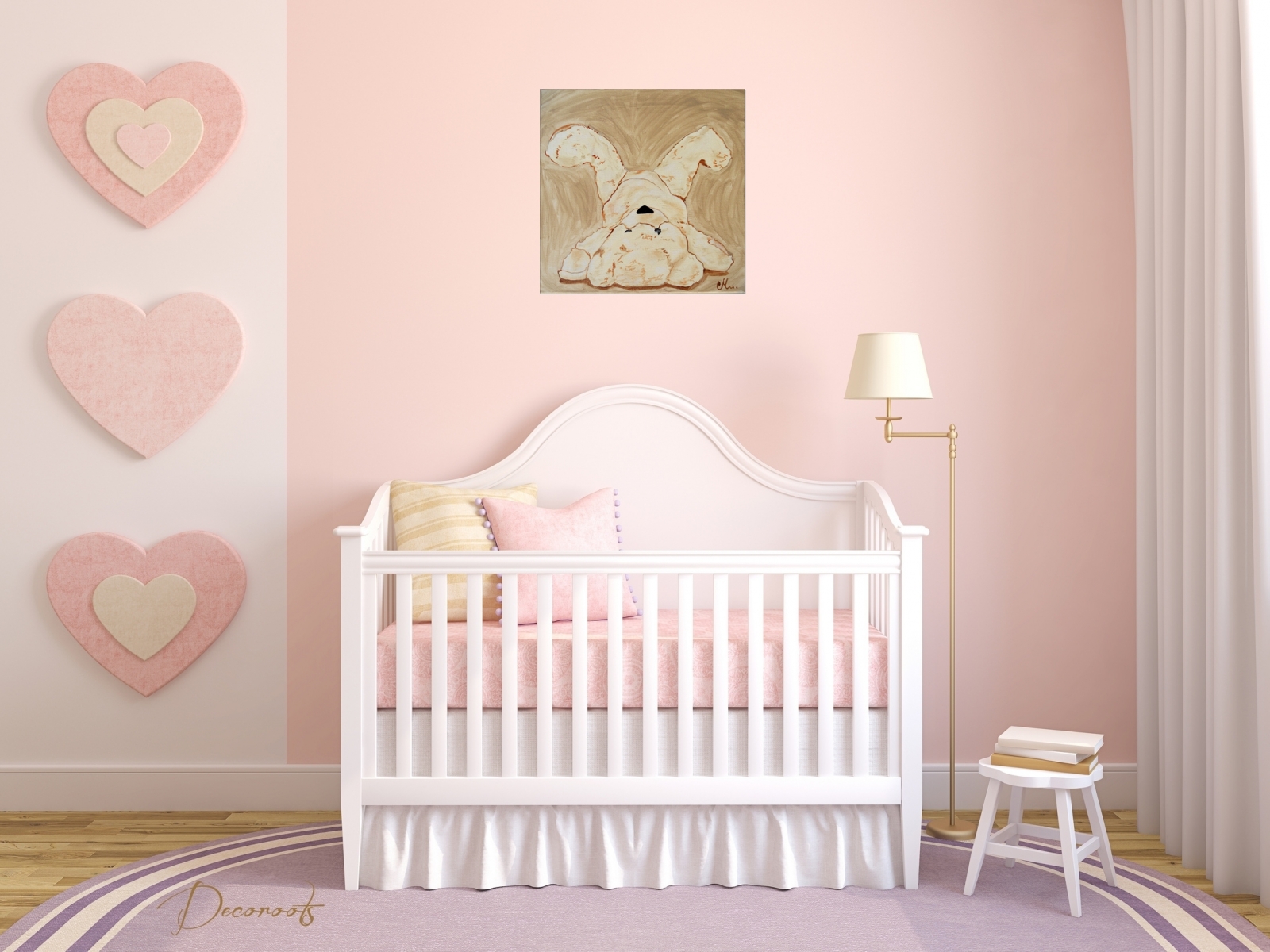 tableau enfant bébé ours ourson en peluche pirouette beige taupe marron fille garçon mixte décoration sF peint à la main chambre rose2