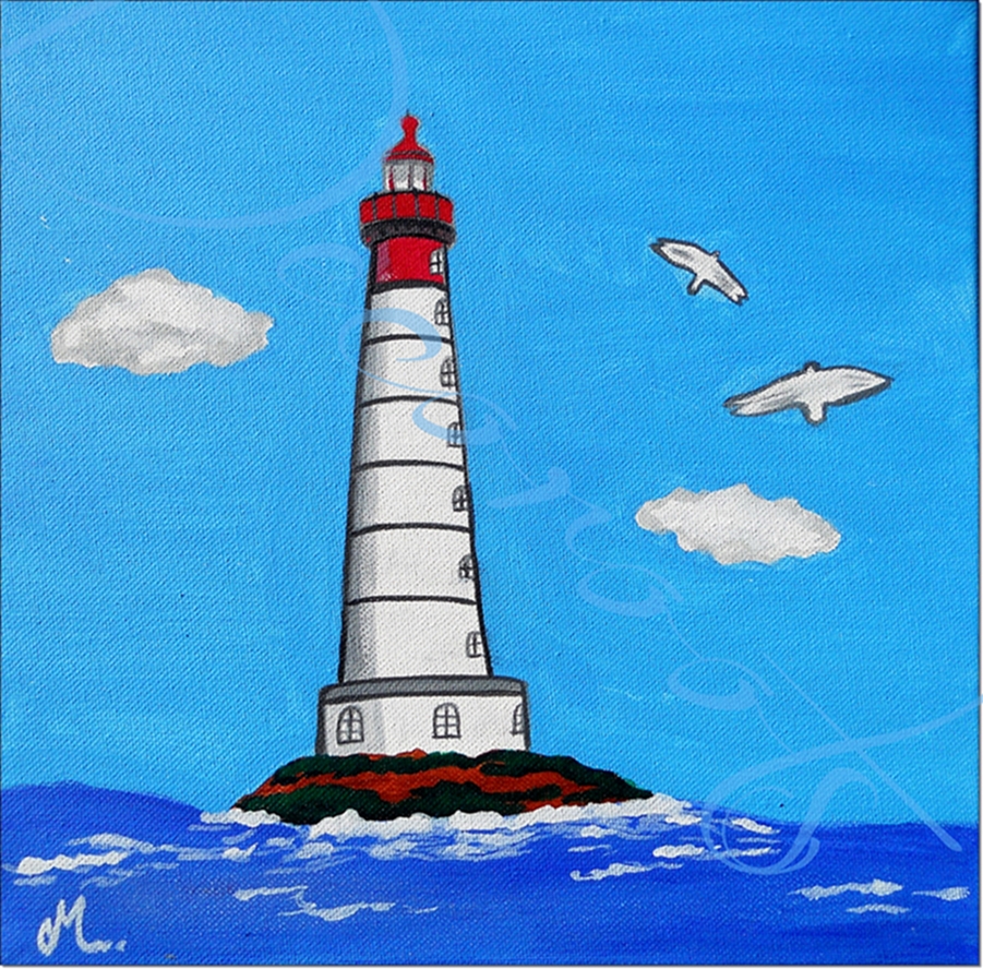 tableau enfant bébé le phare thème mer marine plage rouge bleu garçon décoration af