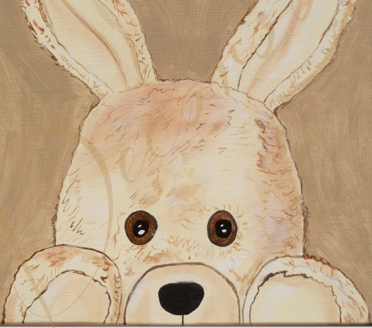 tableau enfant bébé lapin en peluche beige taupe marron chocolat décoration mixte fille garçon sf coucou beuh af zoom