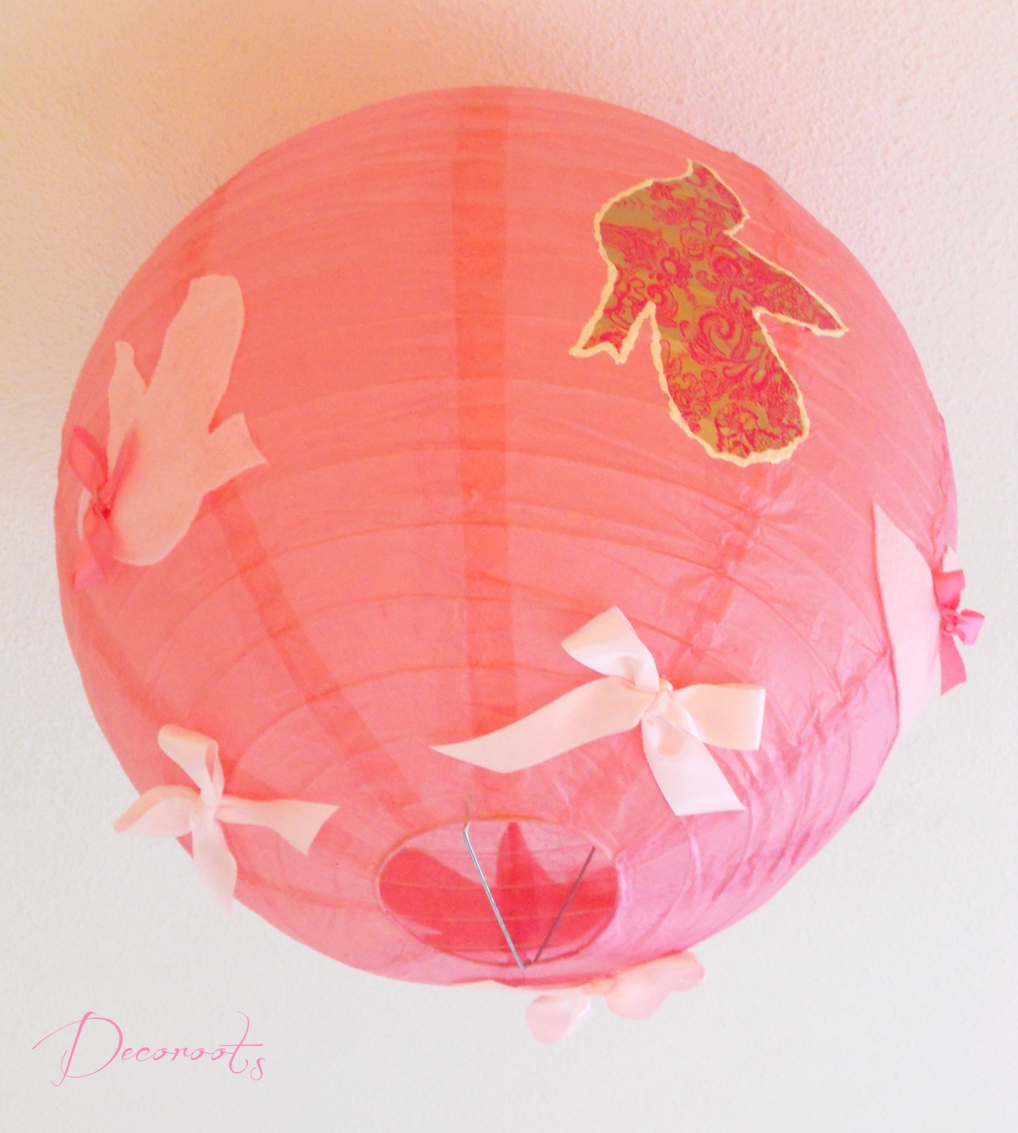 lampe suspension abat jour oiseau printemps nature rose pale rond 2