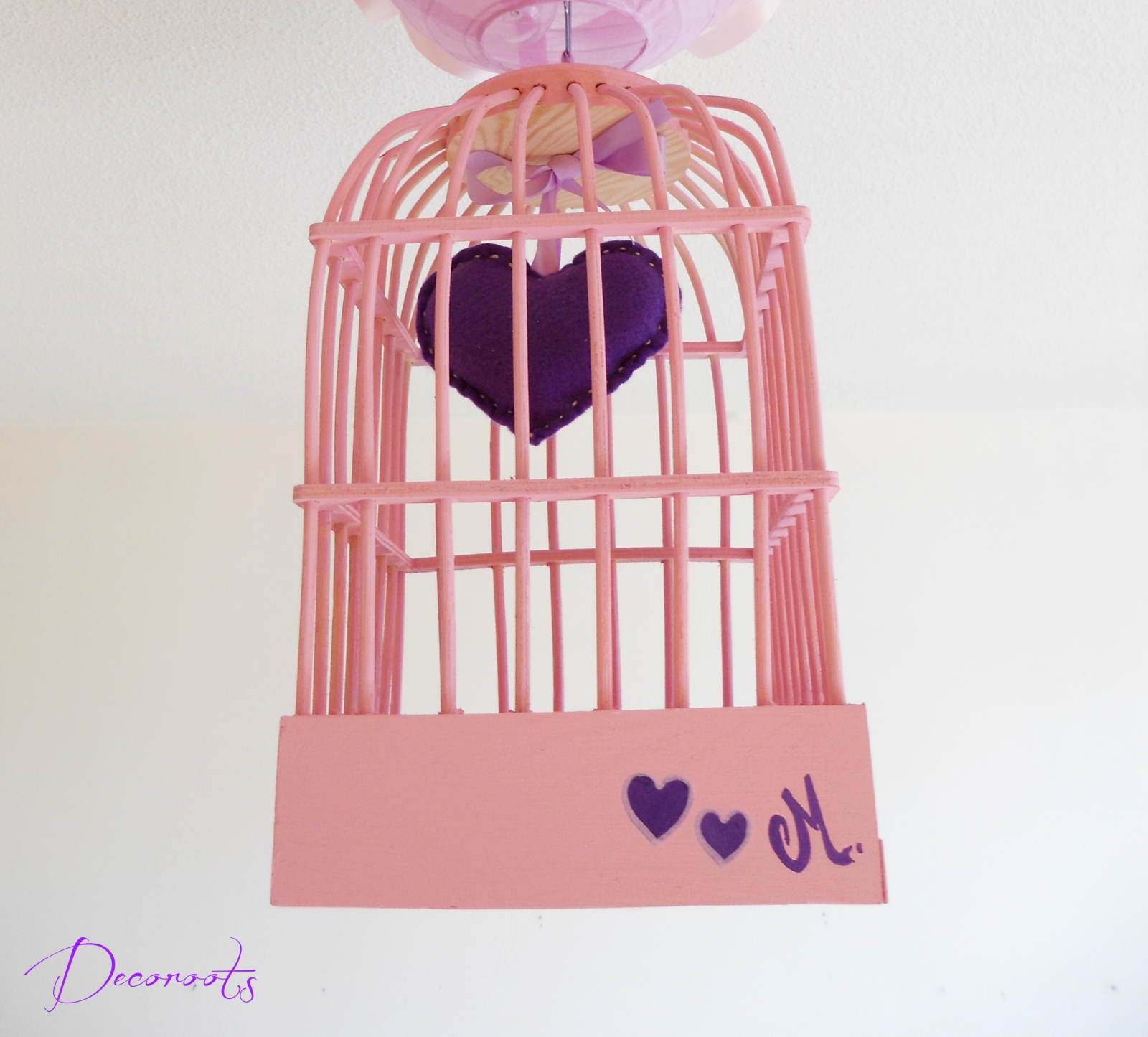 lustre suspension abat-jour lampe luminaire coeur violet parme rose chambre décoration fille zoom