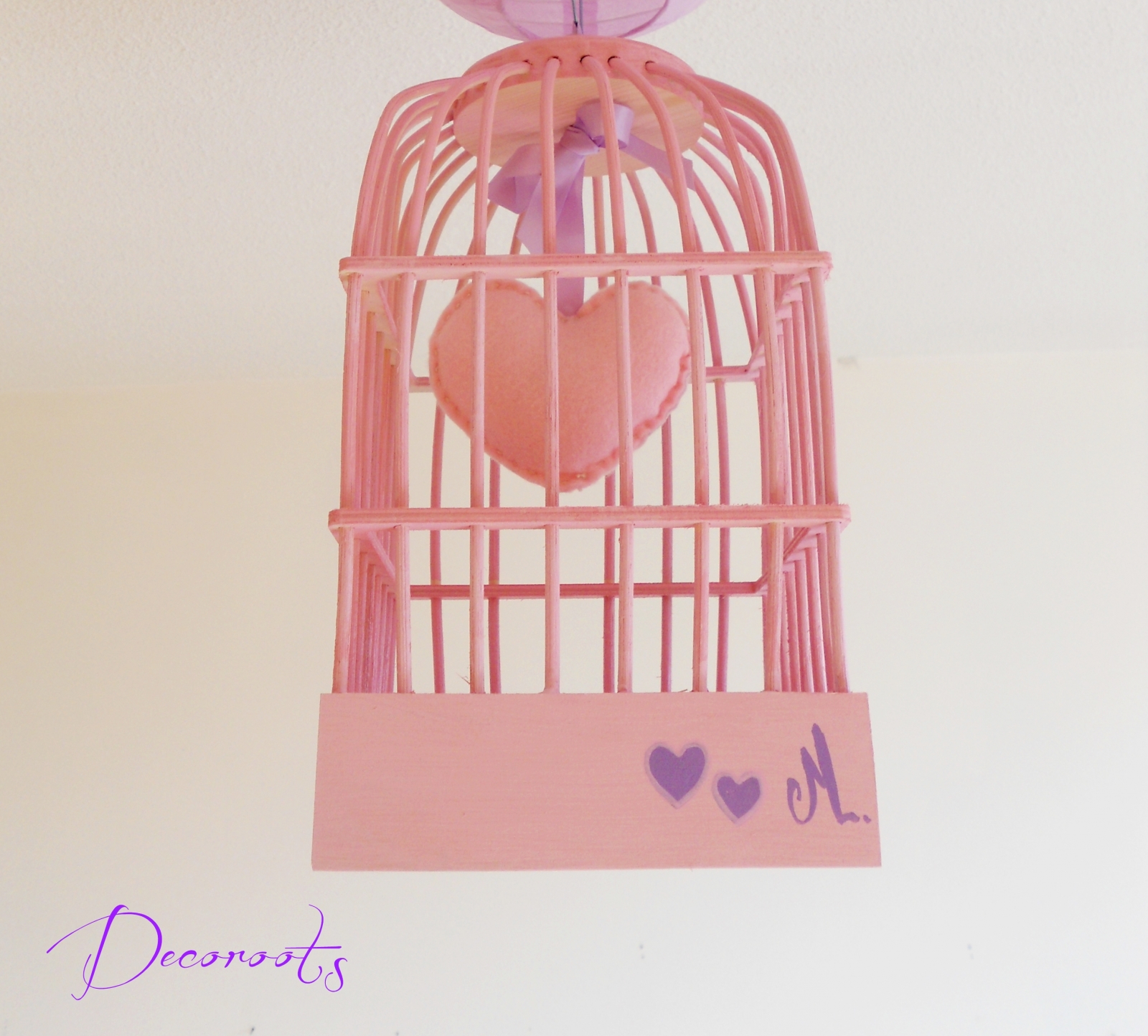 lustre suspension abat-jour lampe luminaire coeur violet parme rose pastel chambre décoration fille zoom