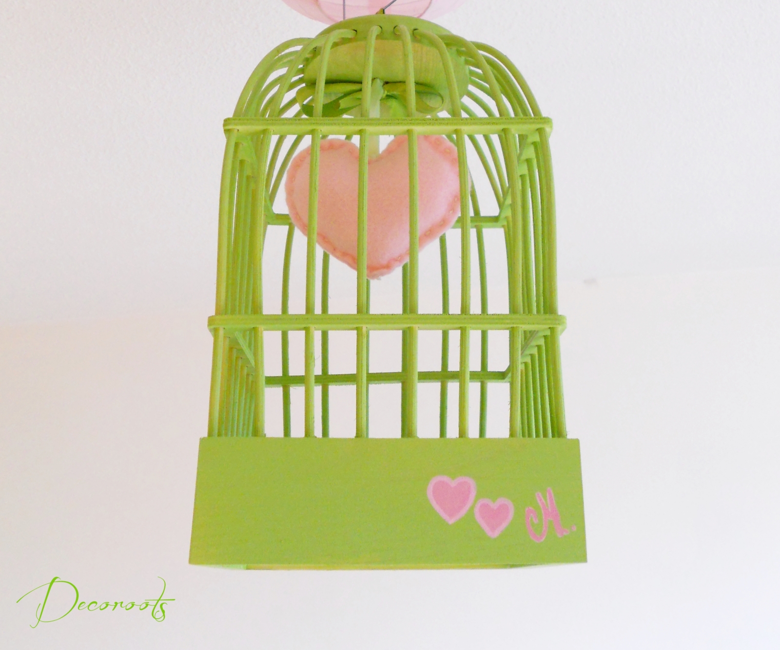 lustre suspension abat-jour lampe luminaire coeur vert deau et  rose chambre décoration fille zoom