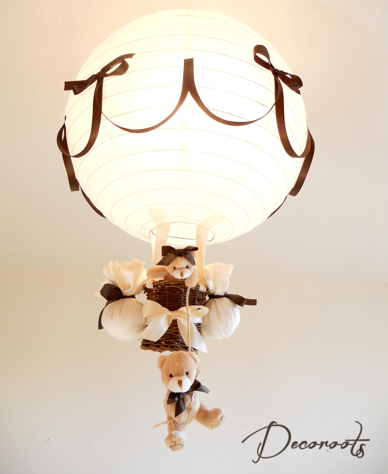 lampe montgolfière enfant marron chocolat blanc beige 3