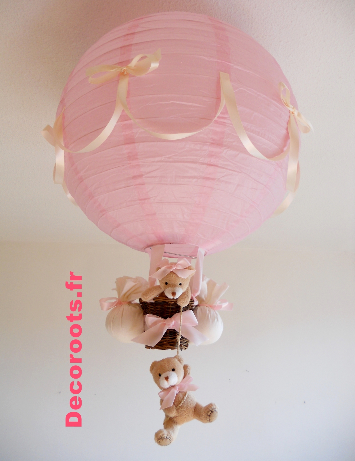 lampe montgolfière fille beige rose