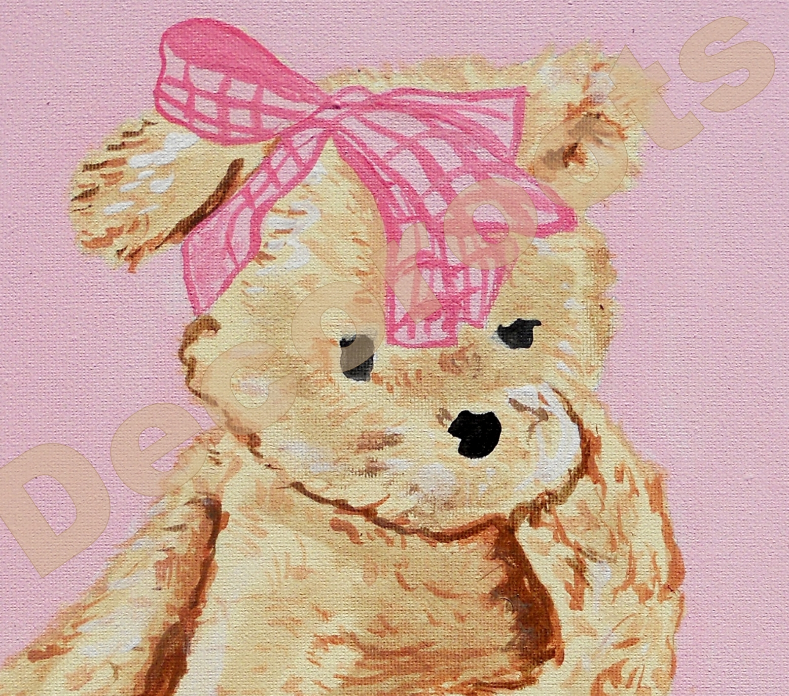 tableau enfant bébé fille ours rose beige 3 zoom
