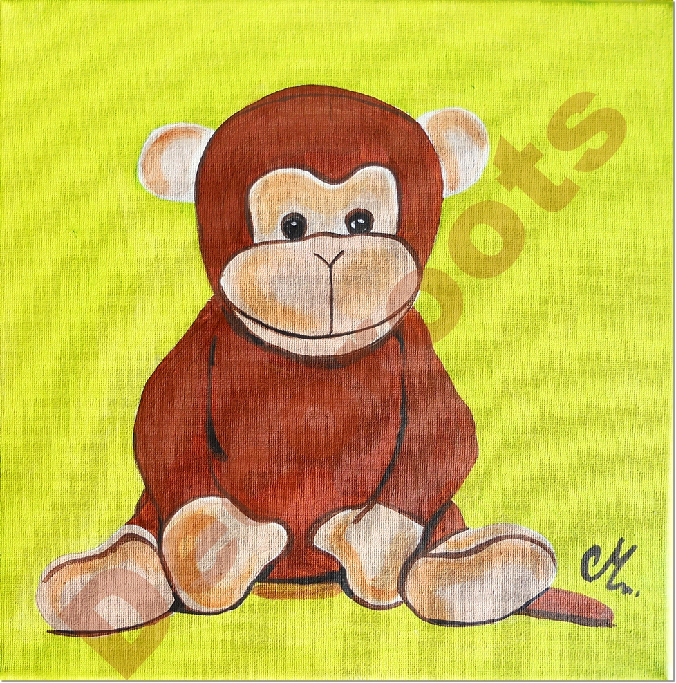 tableau déco enfant bébé jungle singe vert anis et marron chocolat AF