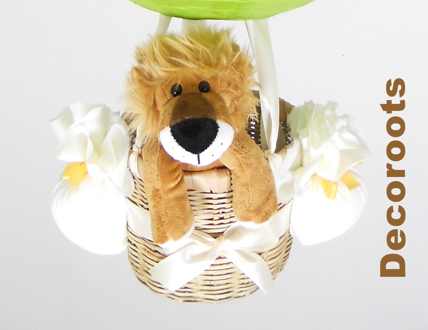 lampe montgolfière jungle lion vert anis marron chocolat zoom