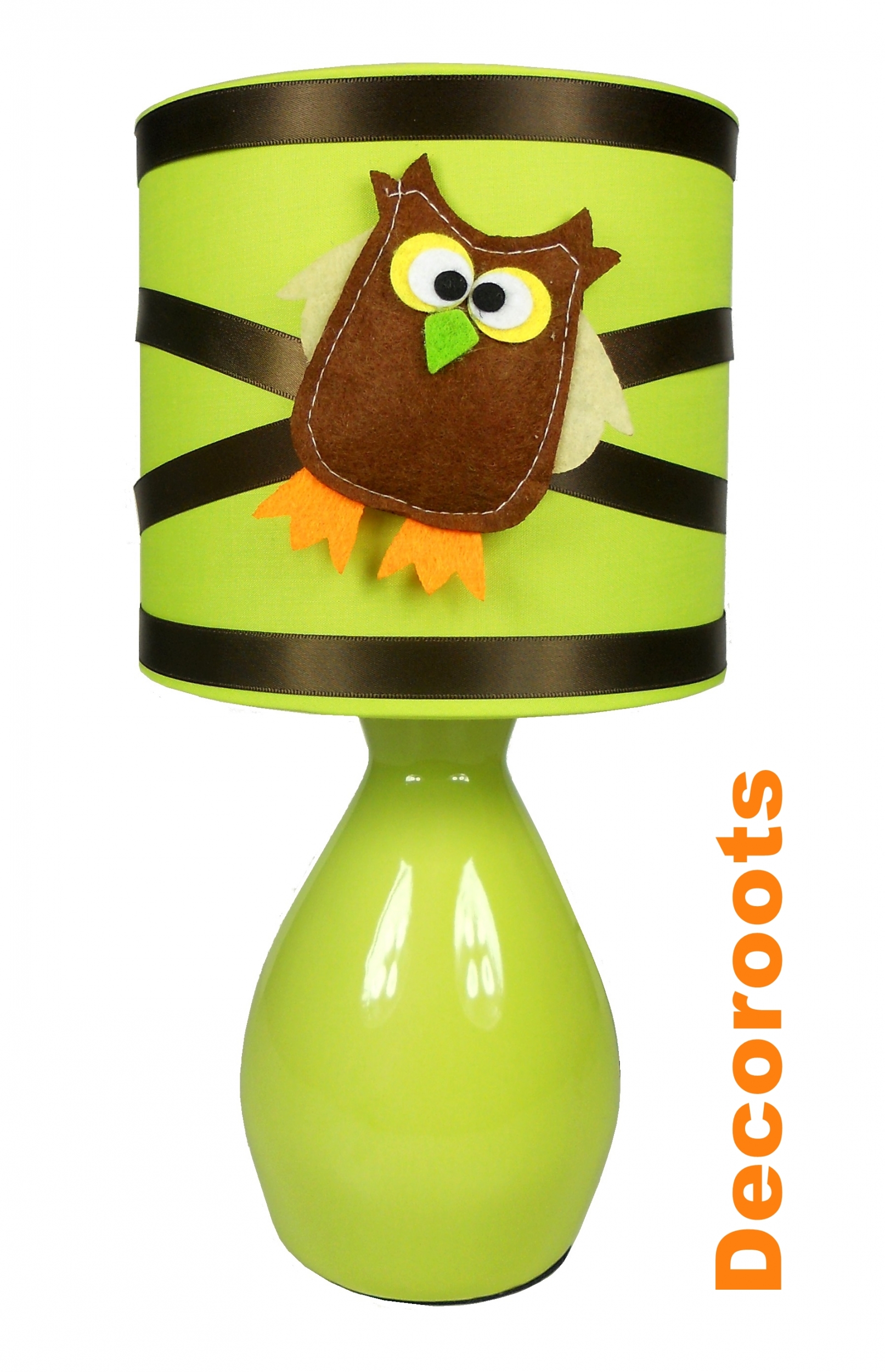 Lampe de chevet hibou vert anis et marron chocolat