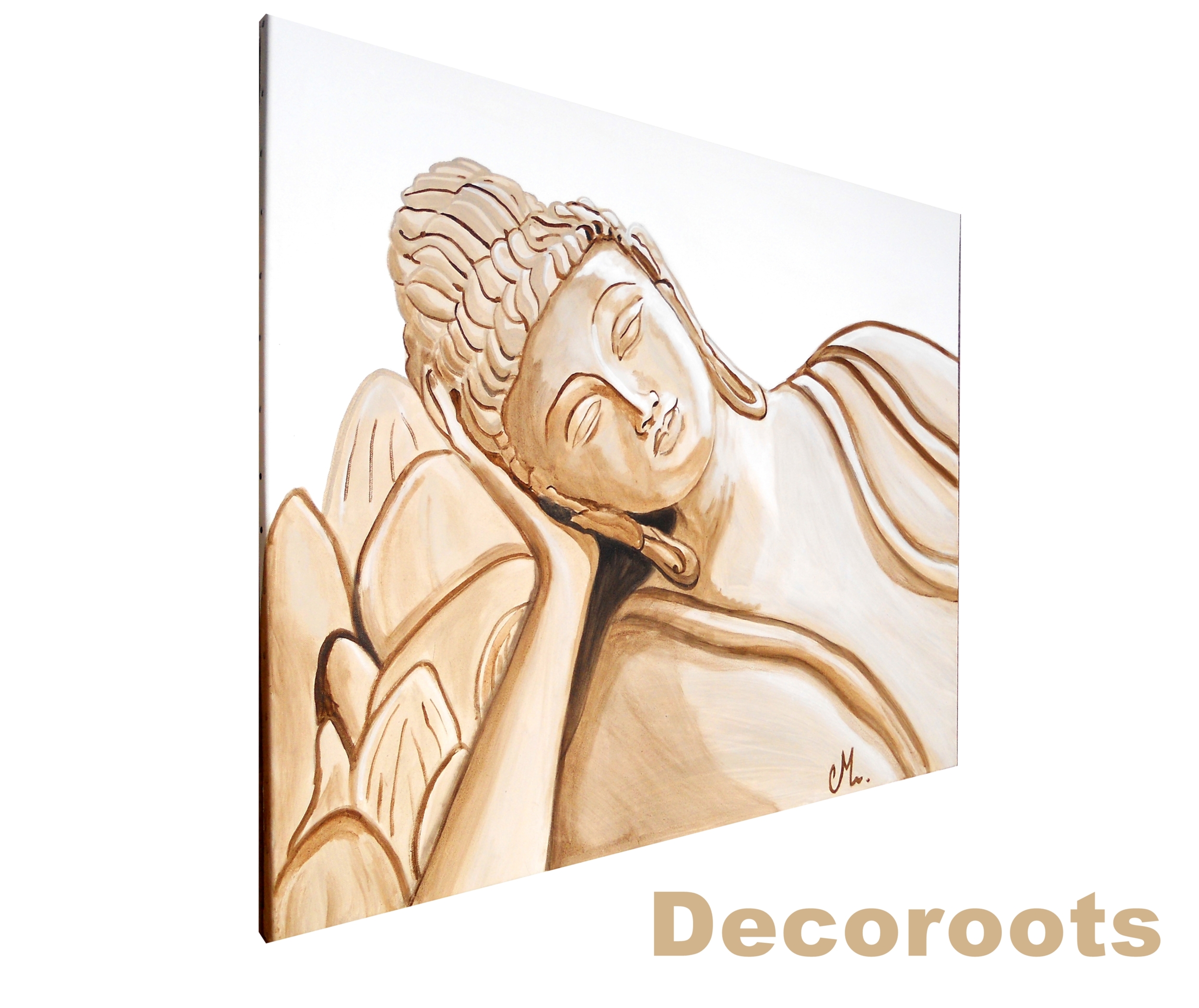 tableau bouddha zen grand format beige blanc taupe 2