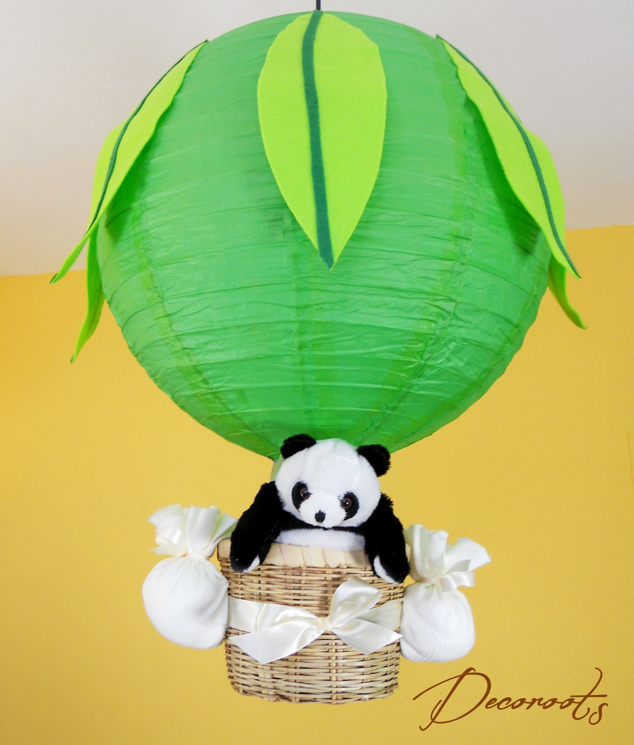 lampe montgolfière lustre enfant bébé panda vert anis bambou