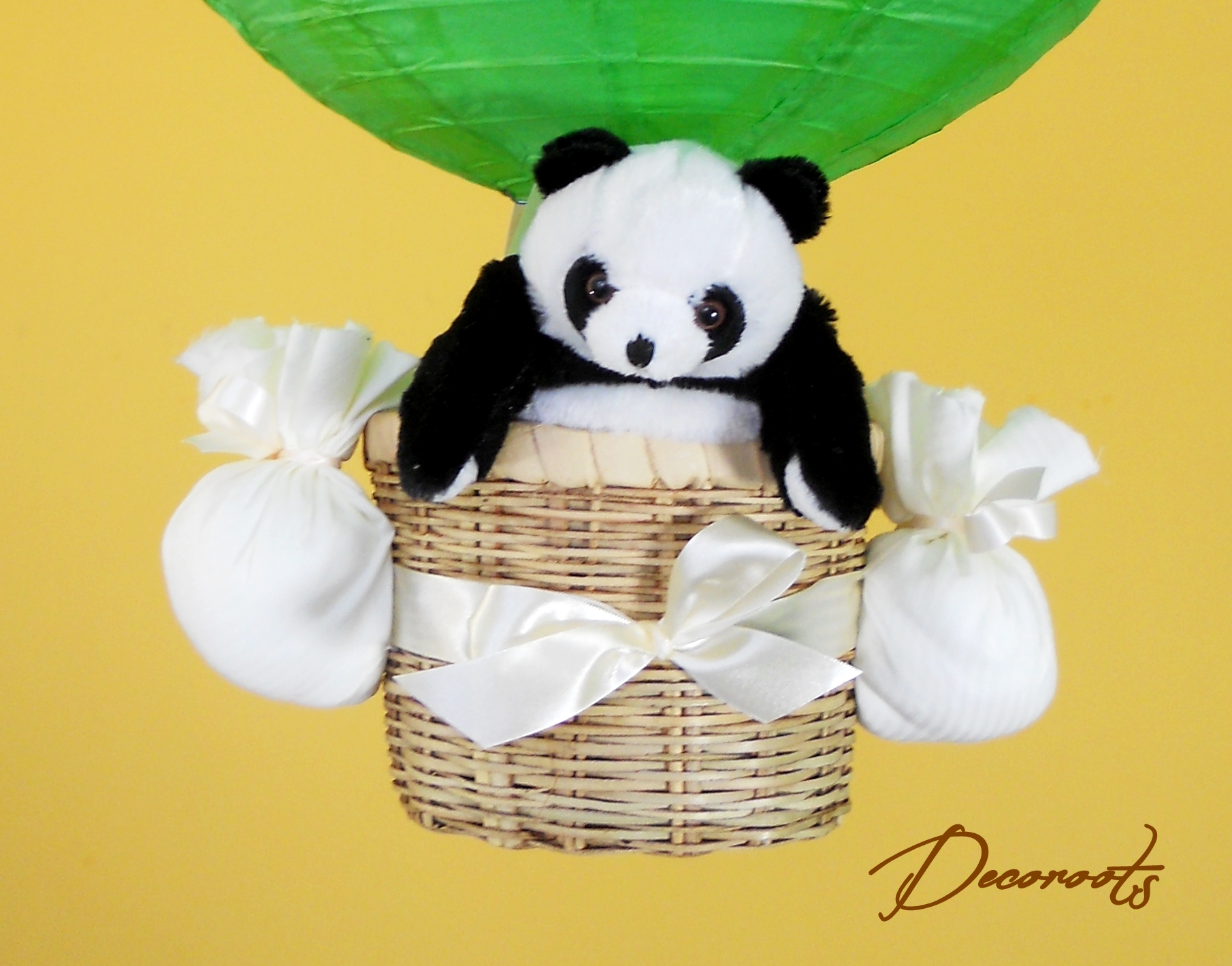 lampe montgolfière lustre enfant bébé panda vert anis bambou décoration
